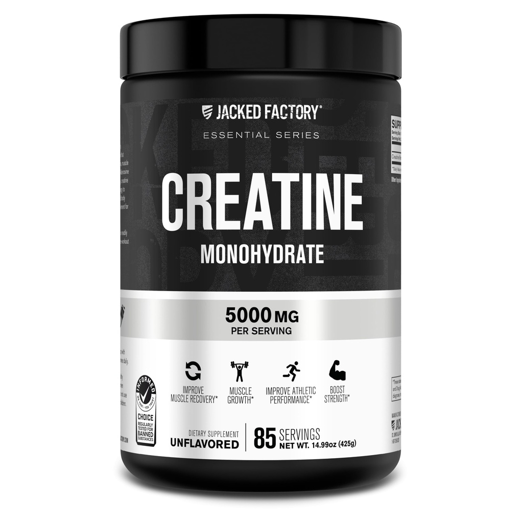 Jacked Factory Creatine Monohydrát Powder 425g - 5g Denní Creatine dodatek pro muže a ženy, Vegan- Friendly, Third- Party Testováno - 85 Služebnictvo, Neochucené