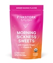 Pink Stork Morning Sweets, Organic Mango Ginger Candy s vitamínem B6 pro ranní nemoci, Motion Nemoci, Prenatal Heartburn - Těhotenství musí mít - 30 obalené kapky