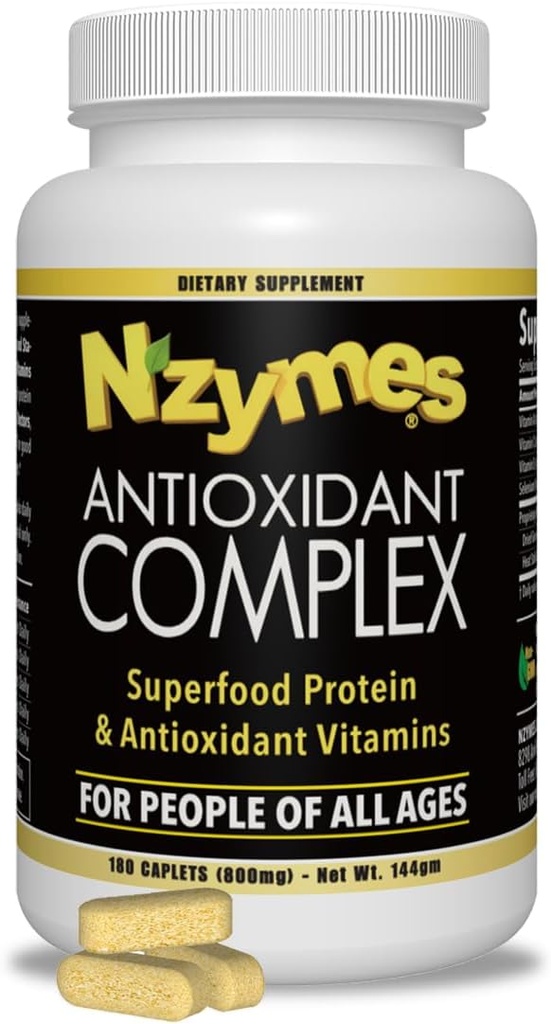 Nzymes ® Antioxidant Complex pro lidi. Výkonný doplněk antioxidantu, Vitamin C, Vitamin E, Vitamin A, Selen, Živé postřikované enzymy. 180 Počet - Made in The USA