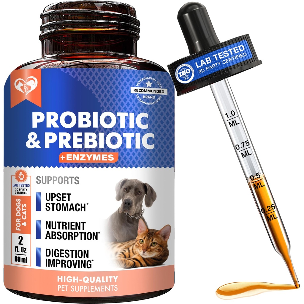 Probiotika a prebiotika s enzymy pro psy a kočky - Stravovací Gut Flora Health Pet Doplňky stravy - Zácpa & Průjem a Gas Home Remedy - Upset Stomach Relief - Made in USA