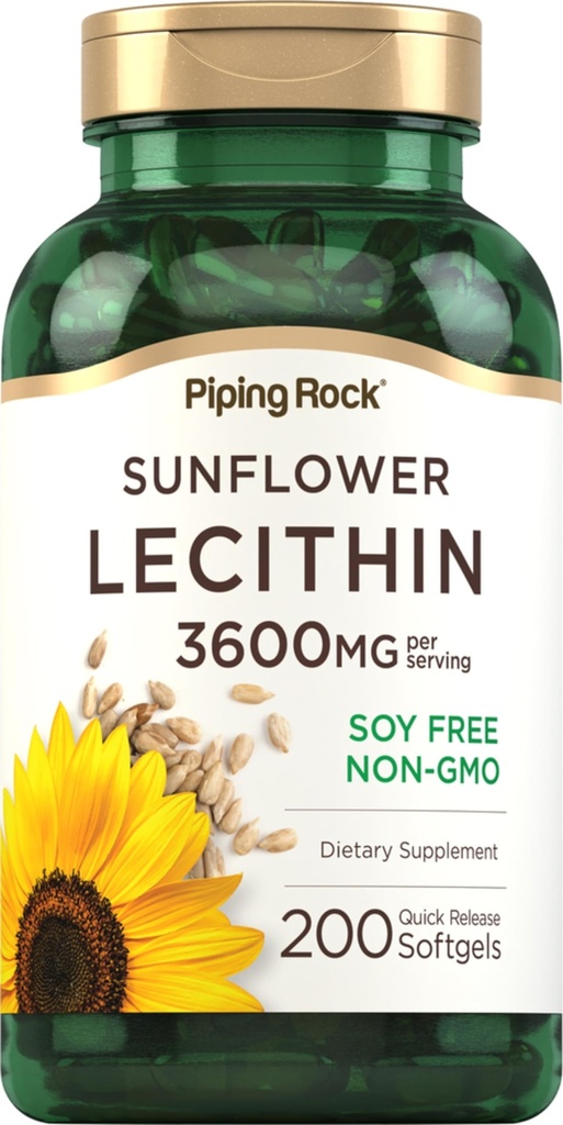 Piping Rock Sunflower Lecithin Softgel Kapsle CLAS124; 3600 mg CLAS124; 200 Count CLAS124; from Fosfatidylcholin CLAS124; Soy Free, Non- GMO, gluten Free