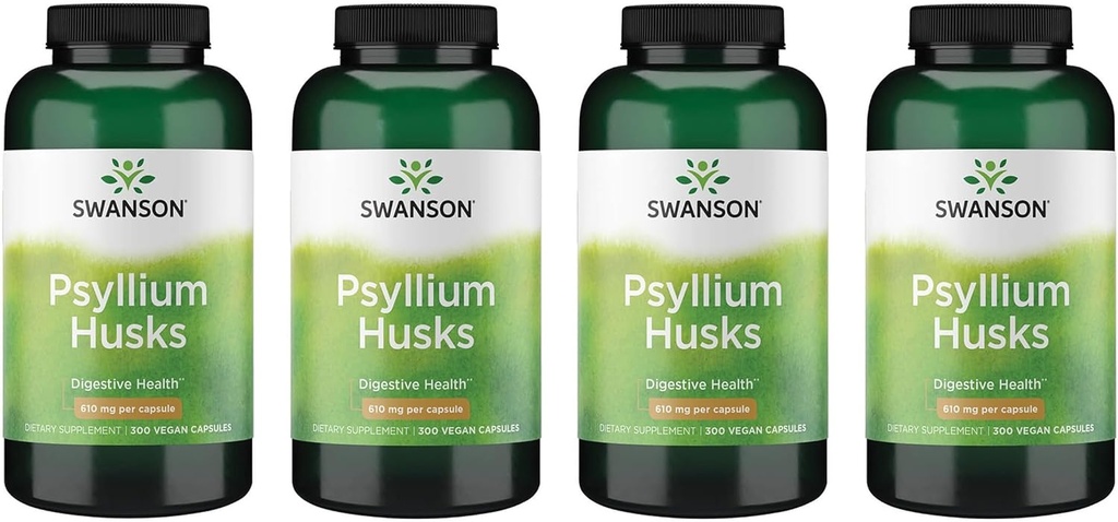 Swanson Psylium Husk dietní doplněk vlákna 610 mg 300 Kapsle - (4 balení)