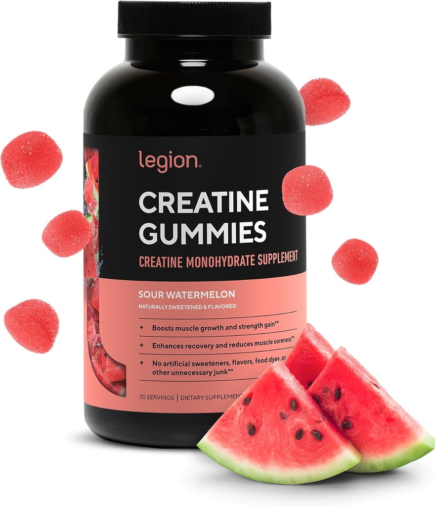 Legion Creatine Monohydrát Žvýkačky - Čisté Žvýkací Příplatek pro sílu, vytrvalost a svalovou rekonvalescenci - 30 Sour Meloun Flavor Service - Žádné umělé příchutě nebo sladkosti