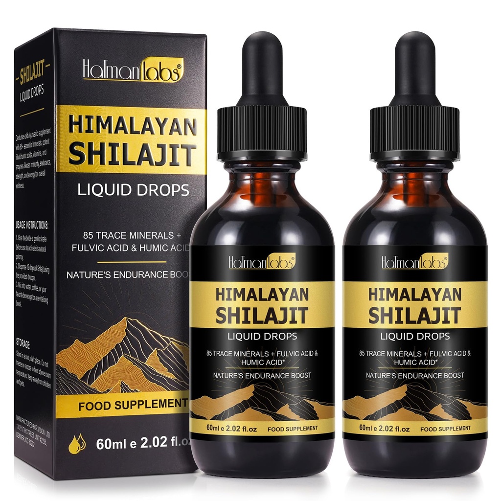 Shilajit Pure Himalayan Organic Resin Drop, Pure Himalayan Shilajit Resin Liquid Gold dodatek, Shilajit Organic Drop Rich in 85 + Trace Minerals, Shilajit pro muže a ženy (2.02 Fl Oz (Pack of 2))