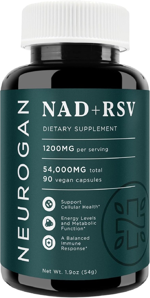 Neurogan NAD + s Resveratrol Kapsle 1: 1 Poměr - 1200mg Per Serving, 90 Ct - Cellulární zdraví a zdravé stárnutí doplňky, Energie a imunitní podpora - Nicotine Adenine Dinucleotide NAD + Dodatek