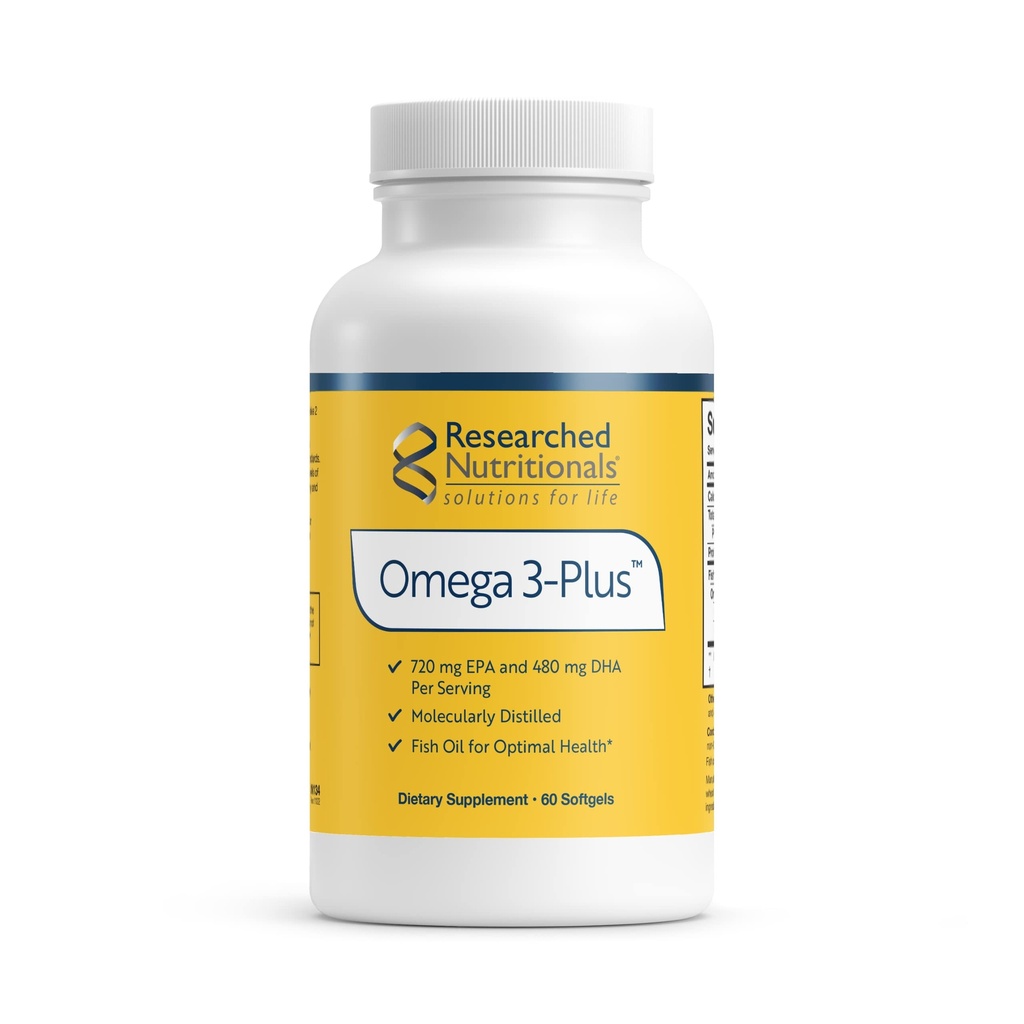 Výzkum Nutriční Omega-3 Plus Rybí olej - EPA DHA Omega 3 Dodatek k podpoře kardiovaskulární a mozkové zdraví - Molekulárně destilované pro čistotu a bezpečnost (60 Softgels)