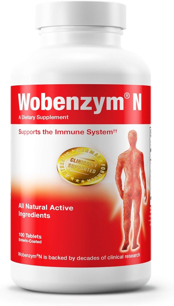 Douglas Laboratories Wobenzym N - Authentic German Supplement - Systemic Enzymes - For Immunication System and Joint Health * - With Papain, Rutin & Bromelain - 100 Enteric- Coated Tablet