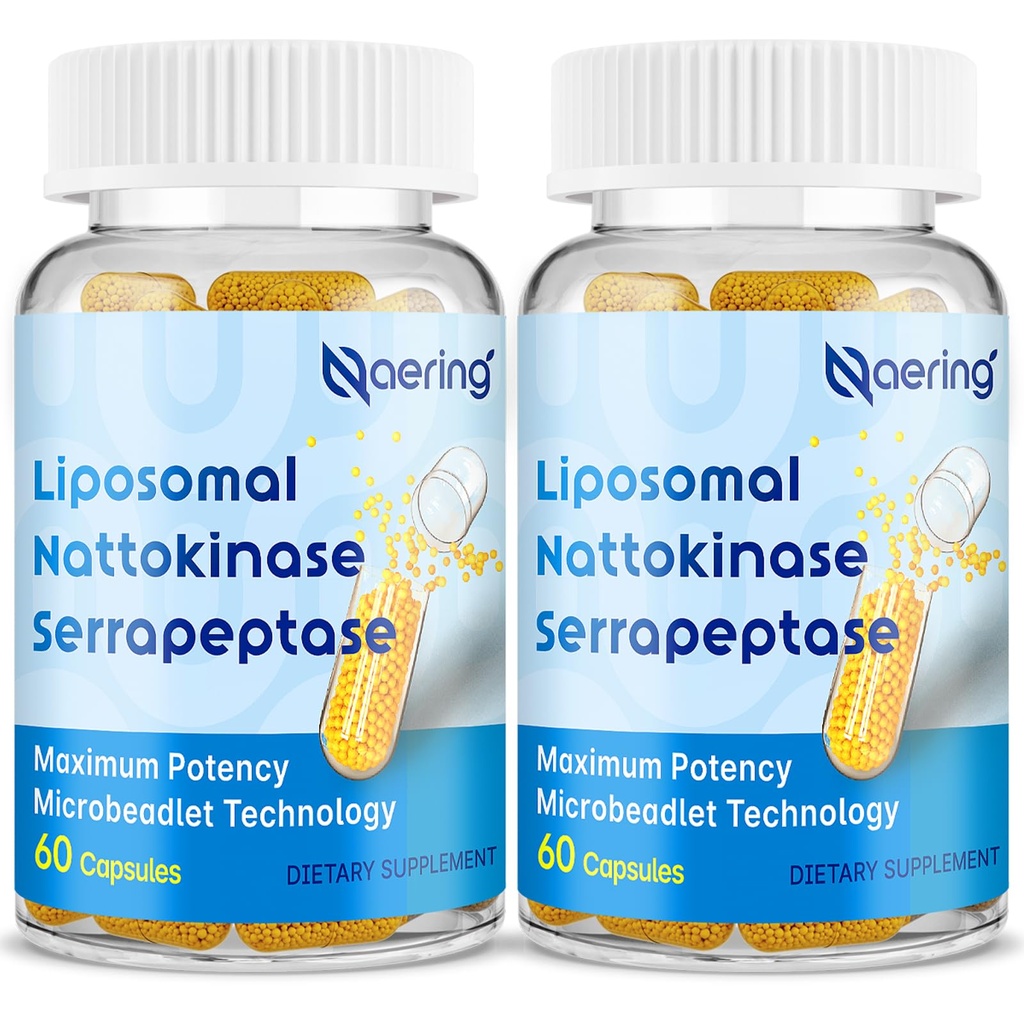 Lipozomální Nattokináza 12 000 FU Serrapeptáza 360 000 SPU doplněk enzymu - obohacený o synergické enzymy a nutriční směs a inulin pro cirkulační, Gut, Digestion 60 Kapsle (2 Lahvička)