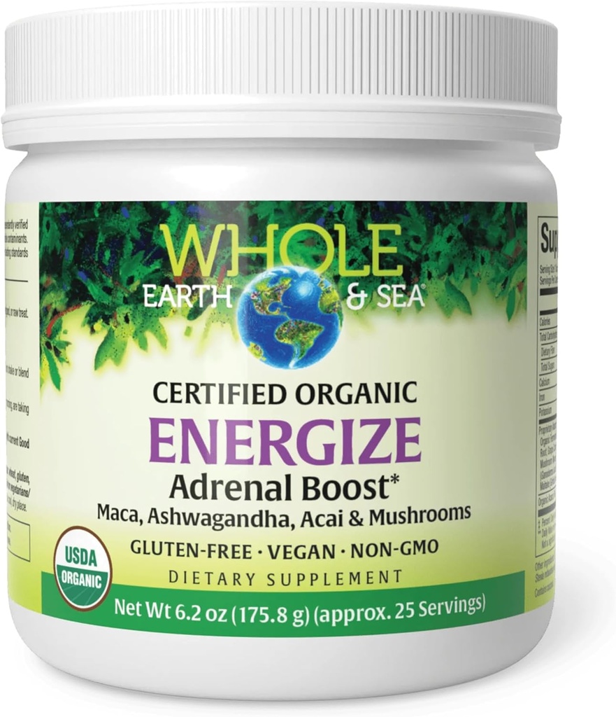Celá Země & moře od přírodních faktorů, Energize Adrenal Boost s Maca Root, Ashwagandha & Více 6.2 oz Powder