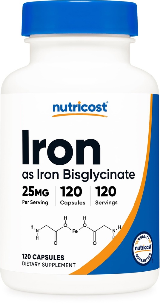 Nutricost Iron Bisglycinát dodatek (25mg) 120 Kapsle - od Ferrous Bisglycinát Chelate - Non- GMO & gluten- bez