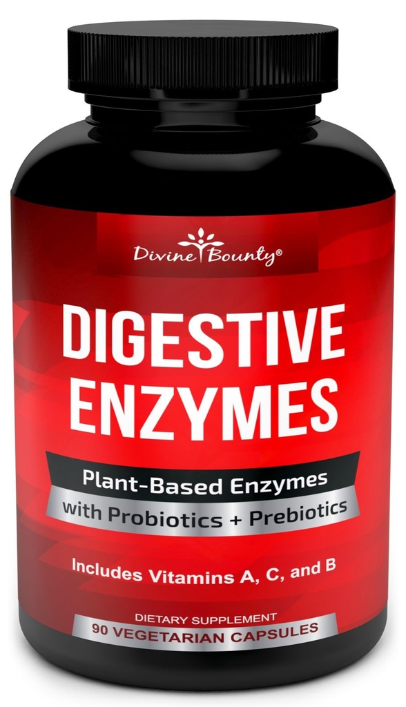 Divine Bounty Digestive Enzymy s Probiotika & Prebiotika s Lipázou, Amyláza, Bromelain - Podpora zdravé stravitelné trakt pro muže a ženy - 90 Vegetariánské kapsle