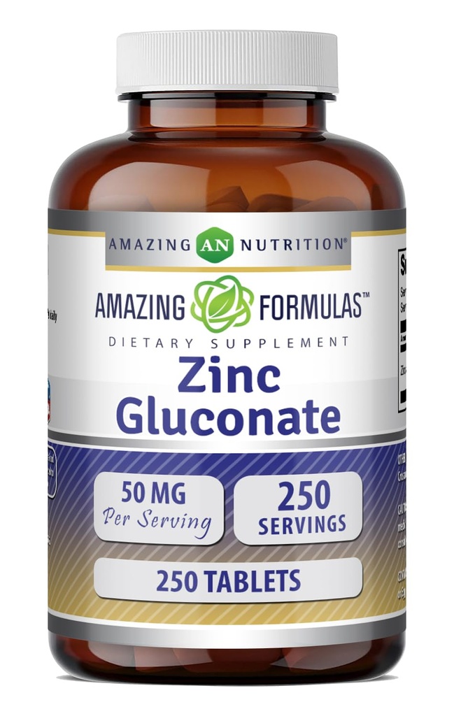 Amazing Difficias Zinek Gluconate 50 Mg dodatek 124; Tablety CARL 124; Non- GMO CARL 124; Gluten- Free CARL 124; Made in USA (1 balení 124; 250 Počet)