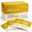 Nestárnoucí UltraMAX Gold - HGH Anti- Aging dodatek pro ženy a muže - Omlazení kůže, Obnovuje mladistvý vzhled, zvyšuje energii a spánek, Effervescent Powder - Valencia Orange Flavor - 22 Packets