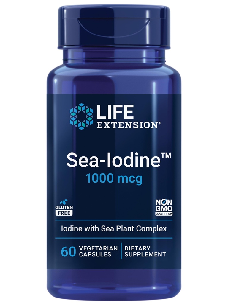 Life Extension Sea-jód ™, kelp a bladderwrack- odvozené jód, podporuje zdravé úrovně této esenciální výživy pro zdraví štítné žlázy a mimo, Non- GMO, gluten- free, Vegetariánské, 60 Kapsle