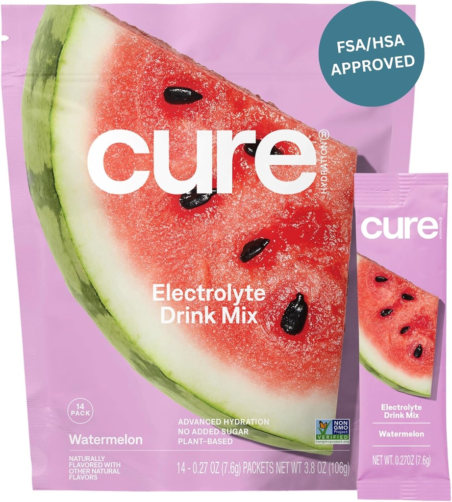 Léčba Hydratace 124; Plant- based Electrolyte Drink Mix 124; No Add Sugar CLAS124; FSA- HSA CLAS124; Dehydratace Relief Powder Made with Coconut Water CLAS124; Non- GMO CLAS124; Vegan CLAS124; Pouch 14 Packets - Meloun