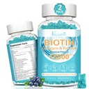 Biotin a kolagen gumové s B12, Vlasové kůže a hřebíky Vitamíny pro růst vlasů, Žhavé kůže a silné nehty - Blueberry Flavor, Cukr zdarma, 120 Ct