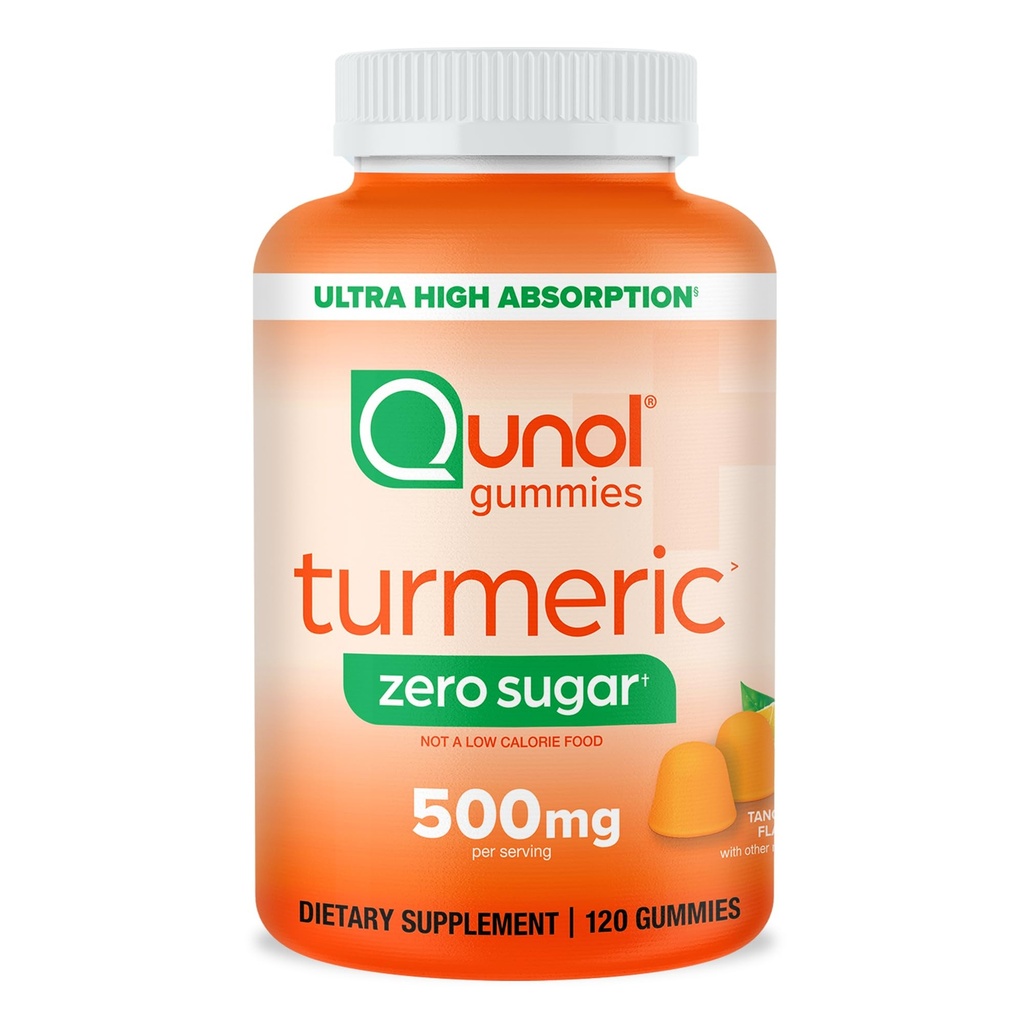Qunol Nula Cukr Kurkumin, Gummy s 500mg kurkumin, Společná podpora dodatek, Ultra vysoká absorpce Tumerický kurkumin, Vegetarián, gluten zdarma, 120 Počet