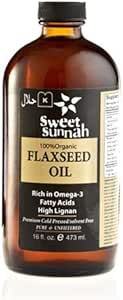 Certified Organic Pure Lahve Cold Pressed Flax Seed Oil 16oz- Žádné konzervační prostředky a umělá barva - SweetSunnah