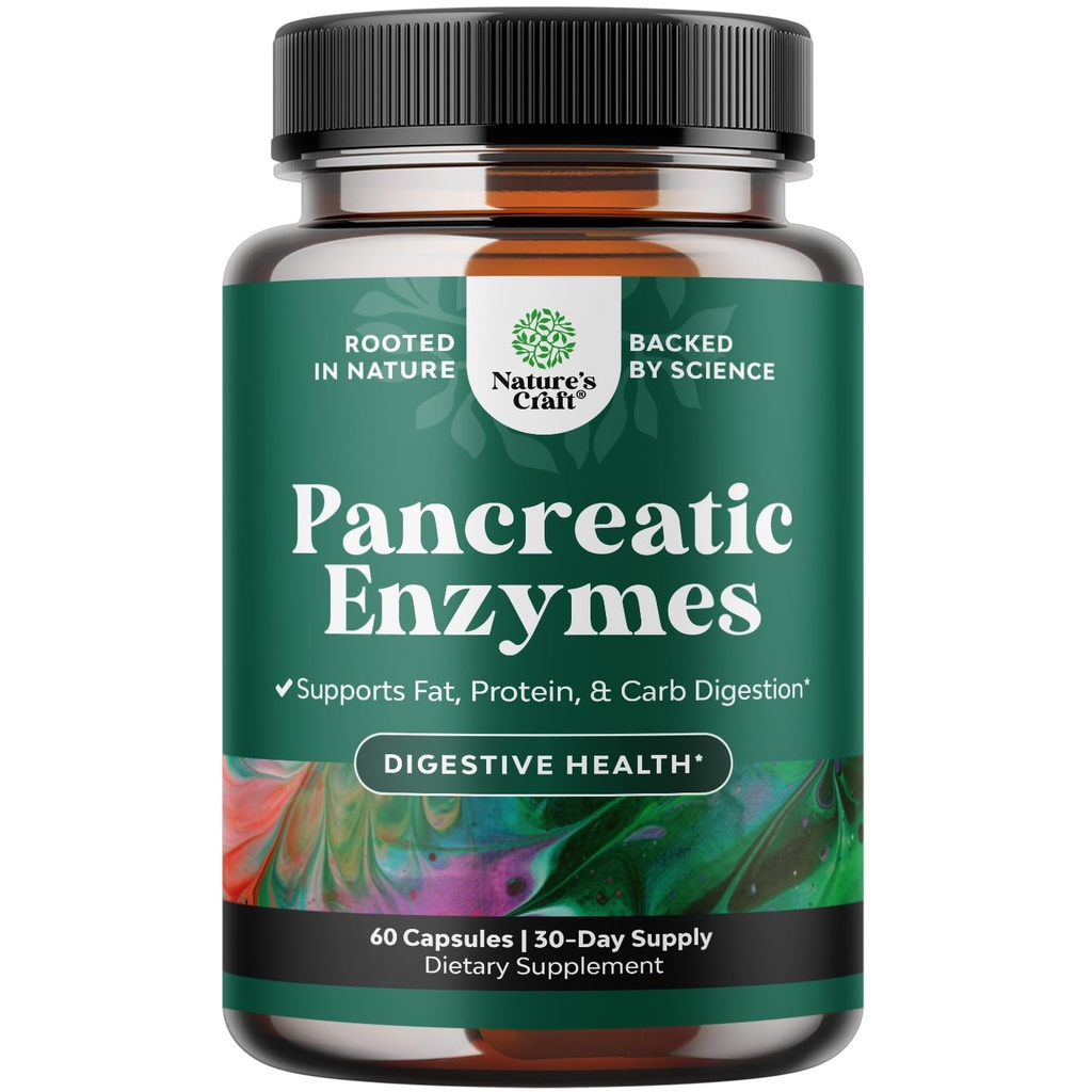 Pankreatin trávicí enzymy Digestion for Gut Health - Pankreatické trávicí enzymy pro ženy a muže s proteázou, Lipázou a Amylázou - Bloating, Žaludek Zdraví, Tuk, Karb & Protein - 60 Počet