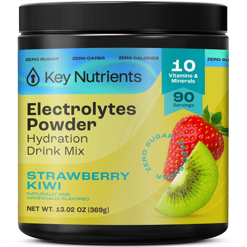 KEY NUTRIENTY Multivitamin Electrolytes Powder No Sugar - Juicy Strawberry Kiwi Electrolyte Powder - Endurance & Energy Supplement - Hydration Powder - No Calories - 90 Servings - Made in USA