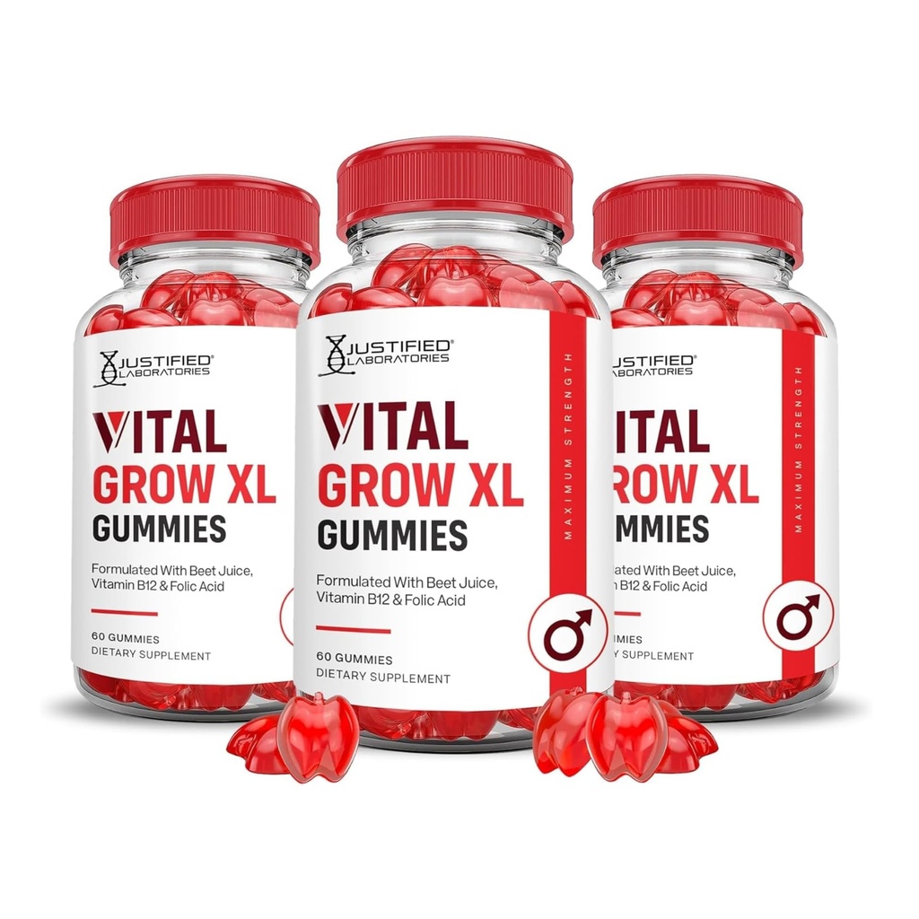 Odůvodněné laboratoře (3 balení Vital Grow XL Performance Gummies 1000MG Advanced Formule s ACV Pomegranate Beet Juice Powder B12 Vegan Non GMO 180 Gummys