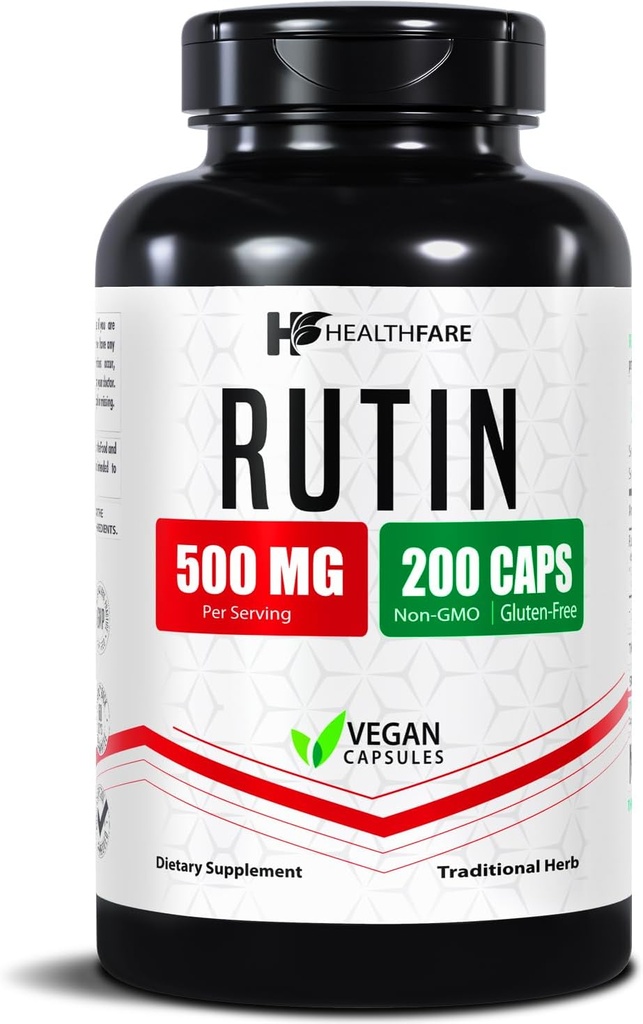 Healthfare Rutin Dodatek 500mg 500mg 5004; 200 Vegan Kapsle 124; Přírodní bioflavonoid Formule 5004; Extra síla Antioxidant Support 500mg 5004; Non- GMO, gluten- Free 5004; Vyrobeno v USA
