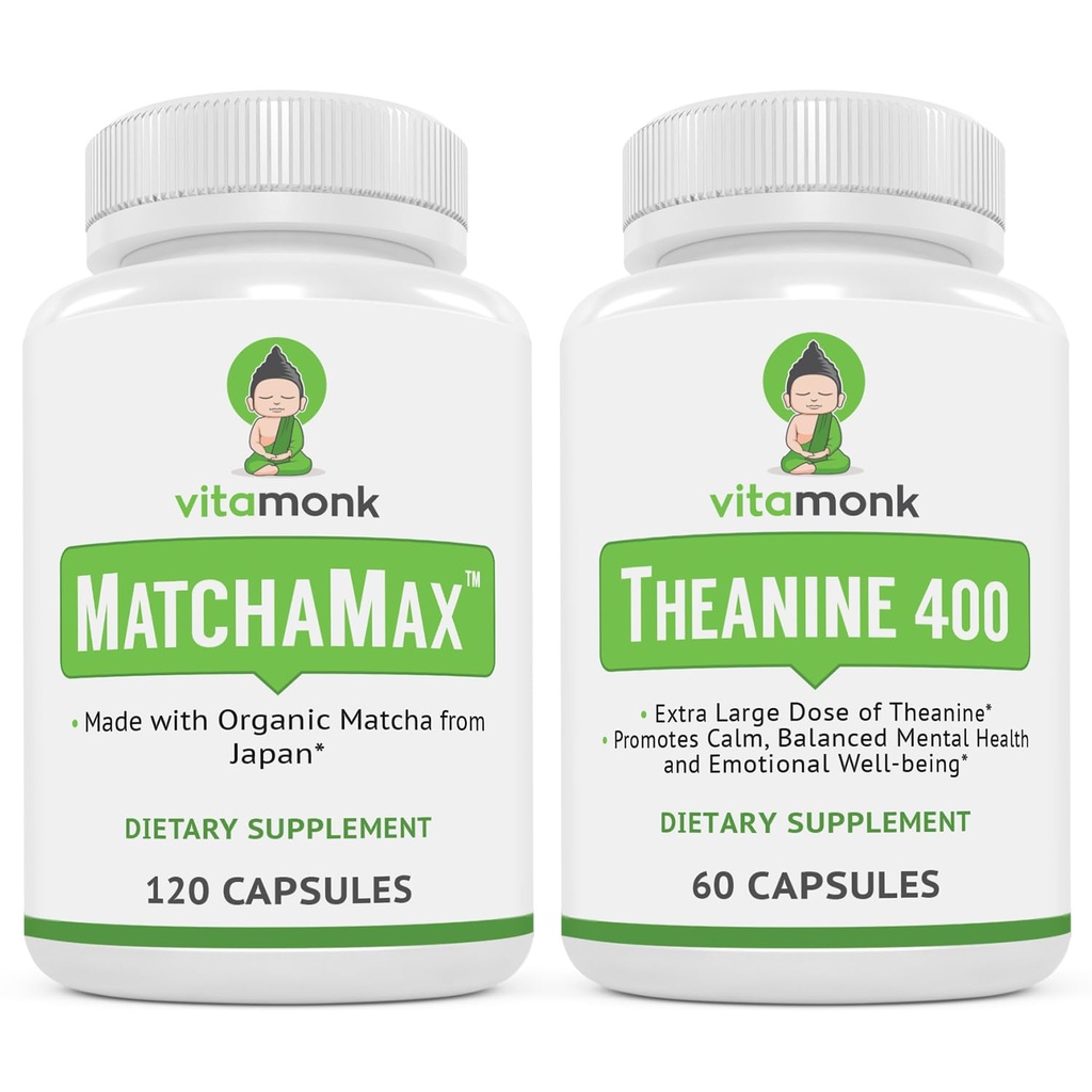 VitaMonk MatchaMax Matcha Kapsle & L- Theanine 400mg - Zvýšení energie a zvýšení zaměření