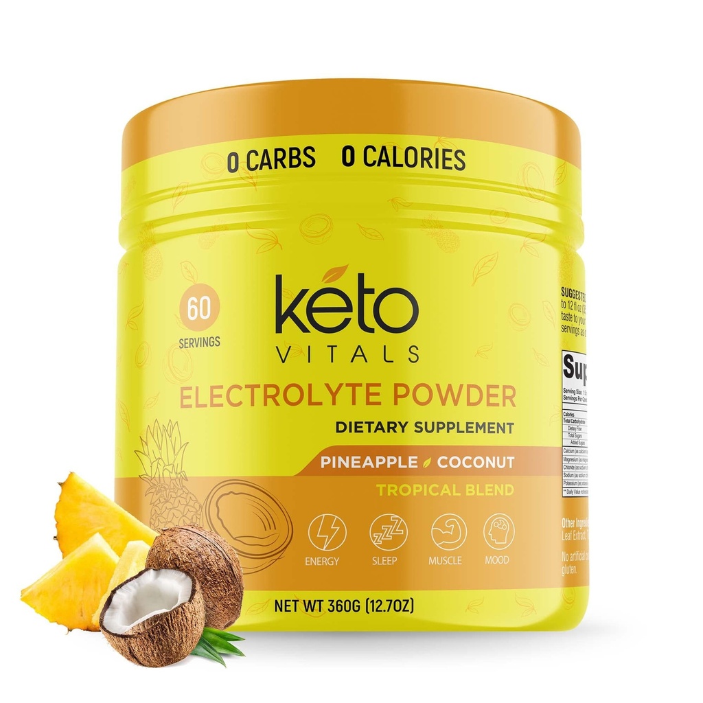 Keto Vitals Electrolytes Powder - Sugar Free Keto Electrolytes Powder with Draslík, Magnesium, Sodík, & vápník - No Sugar Electrolyte Drink Mix & Hydration Powder, 60 Servings, Ananas Coconut