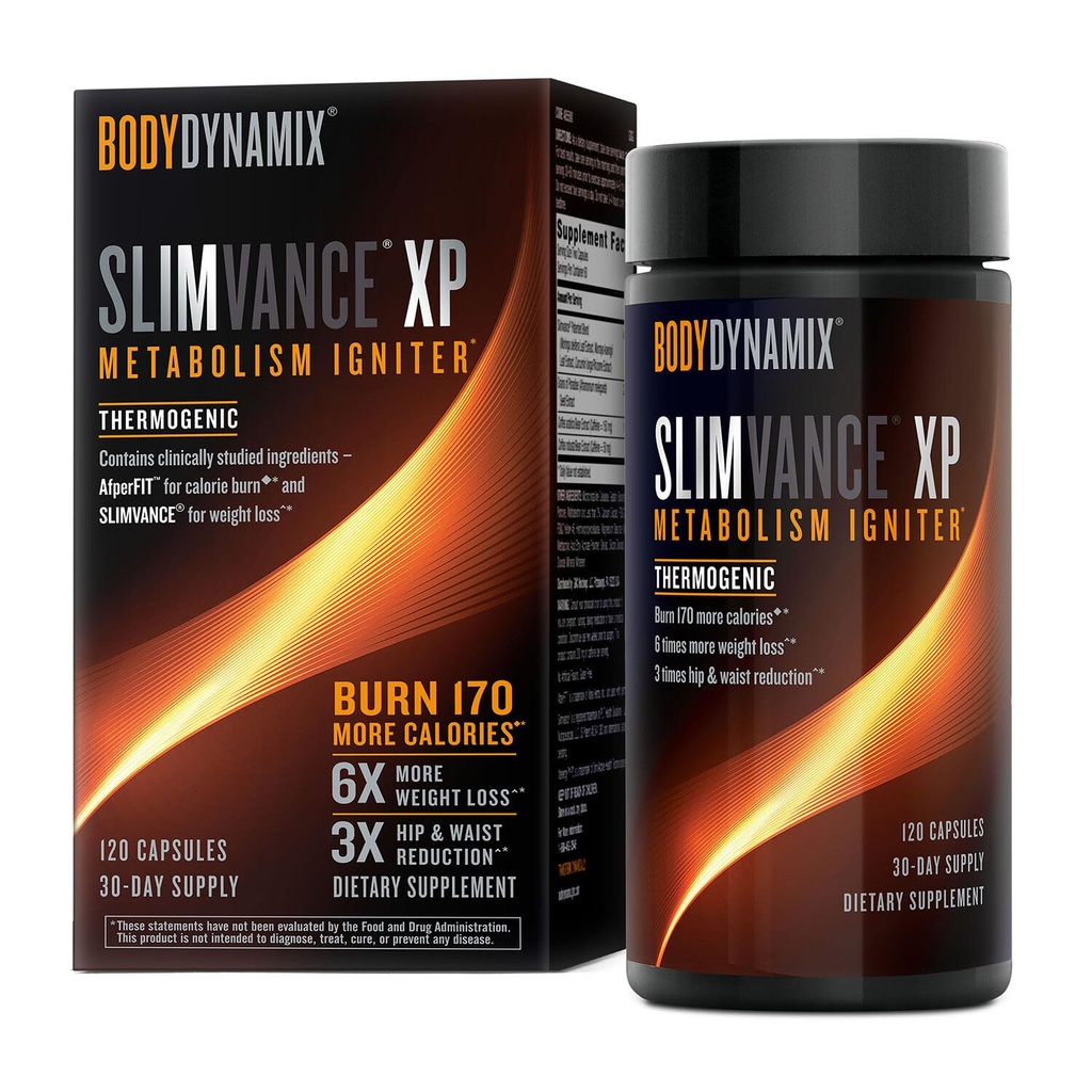 Slimvance XP Metabolismus Igniter, Botanická dietní podpora, Pokročilý termogenní, spalovat více kalorií, Váha a ztráta tuku, energie, zaměření, pro muže a ženy, Proven ingredience & kofein, 120 Počet, 30 SVG