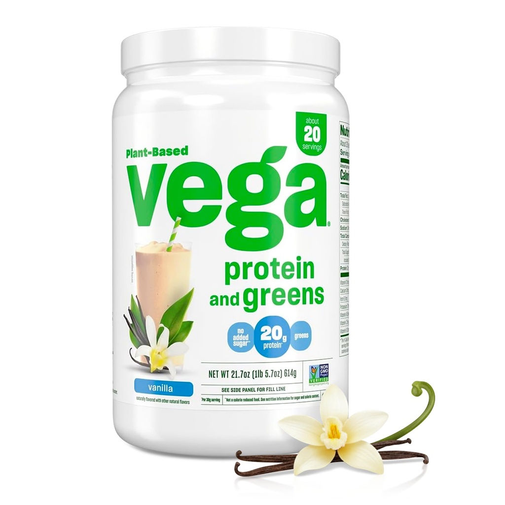 Vega Protein and Greens Protein Powder, Vanilla - 20g Plant Based Protein Plus Veggies, Vegan, Non GMO, Pea Protein for Women and men, 21.7 Ounce (Balení květen Vary)