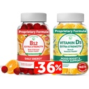 Lunakai Vitamin D3 a Vitamin B12 Gummies Bundle - Podpora imunity, kostí a mood VIT D3 2000IU Dodatek - 3000mcg Methylkobalamin vysoká absorpční energie Gummy