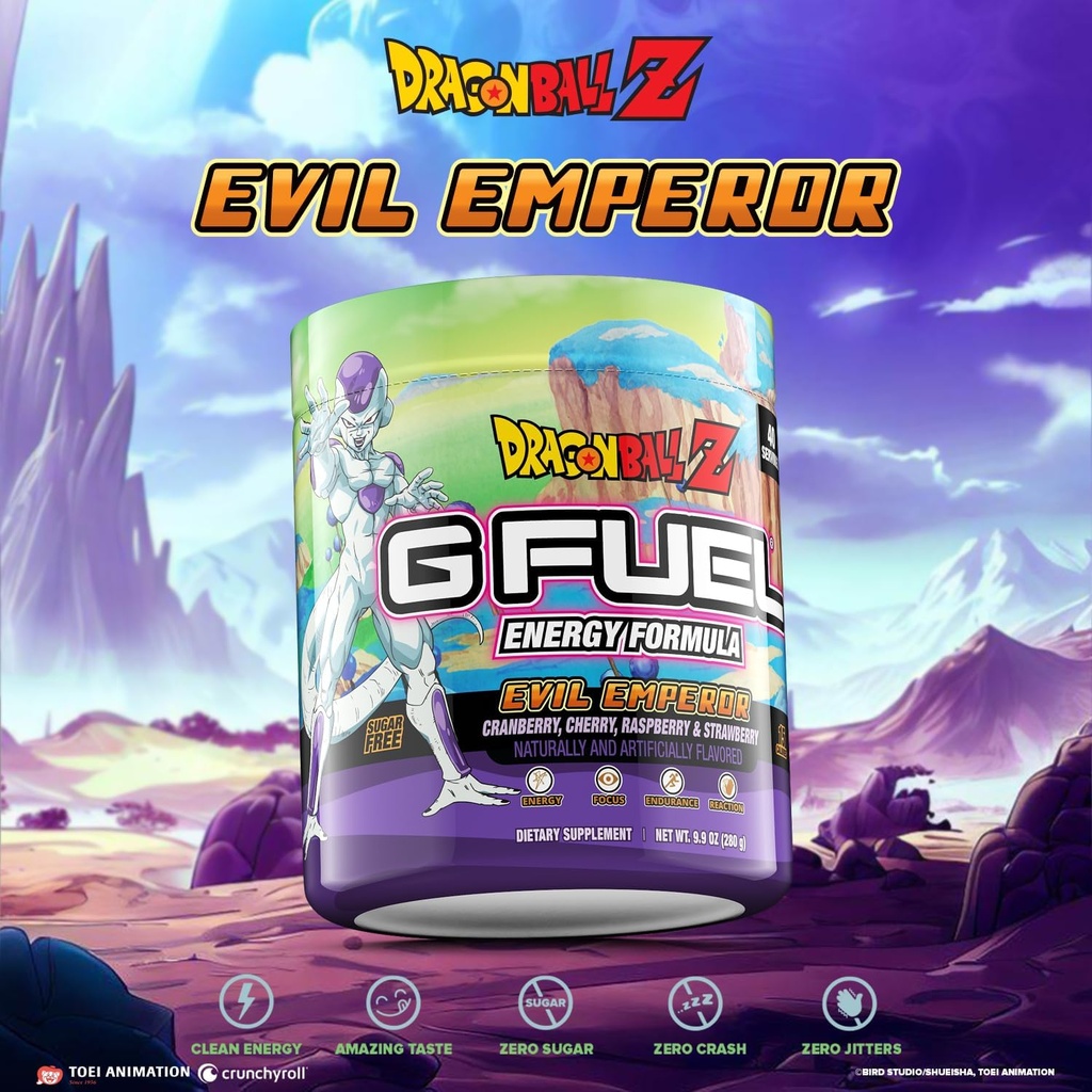 G Fuel Dragon Ball Z Energy Drink Powder, Pre Workout Caffeine Mix for Gaming, Cukr Free Focus Amino, Vitamin + Antioxidanty, 9.9oz (Berry Medley, 40 Služeb)