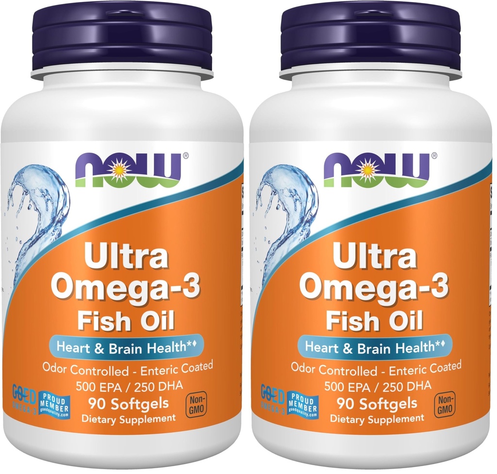 Nyní doplňky, Ultra Omega-3 Molekulárně destilované a enterické potažené, 90 Softgels (Balení po 2)