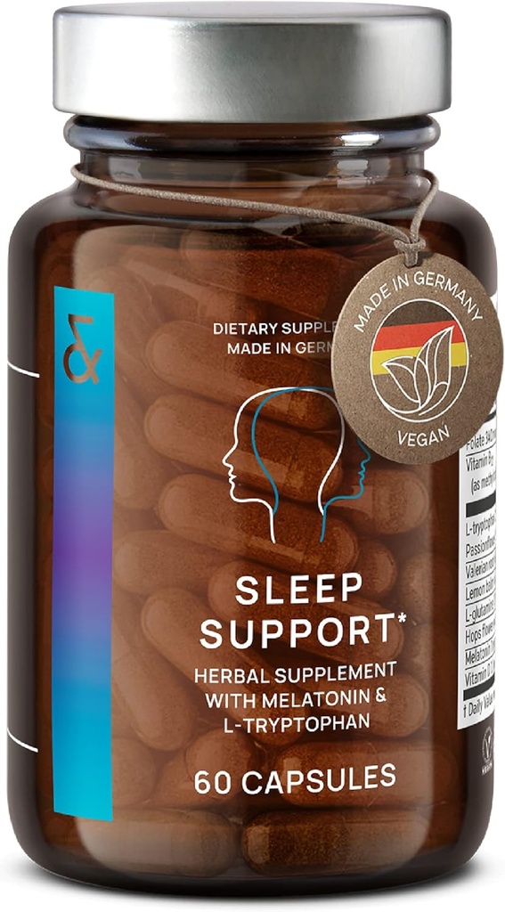 N ° 6 Natural Sleep Support with Melatonin 1 mg & L-Tryptofan - Passionflower, Valerian Root & More - Enhanced Sleep Supplement - 60 Kapsle pro Restful Nights