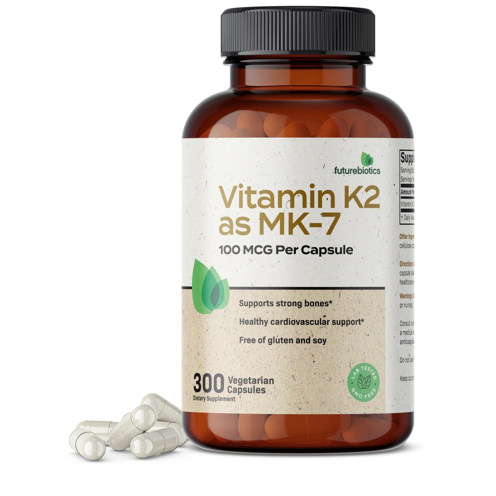 Futurebiotika Vitamin K2 jako MK-7 100 mcg, podporuje silné kosti - Non- GMO, 300 Vegetariánské kapsle