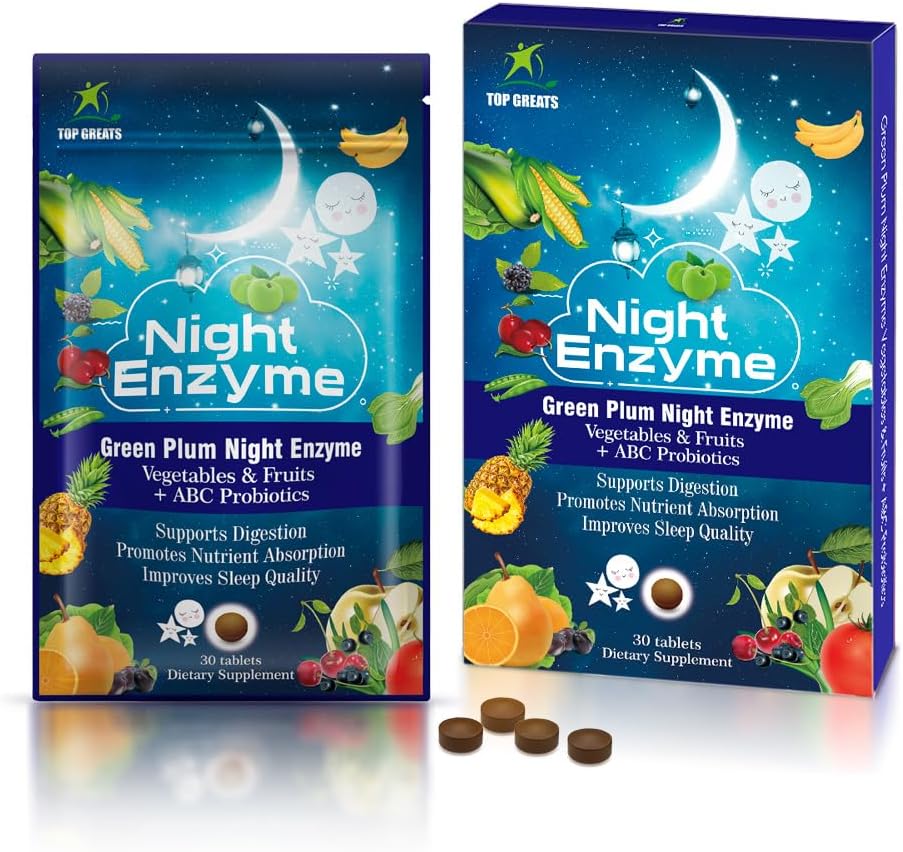 Noční enzym, Denní multi trávicí enzymy, Zelené švestky ovoce a zeleniny s probiotika, Relief Bloating, Lepší spánková kvalita, pro muže a ženy, Podpora stravitelné zdraví - 30 Tablety