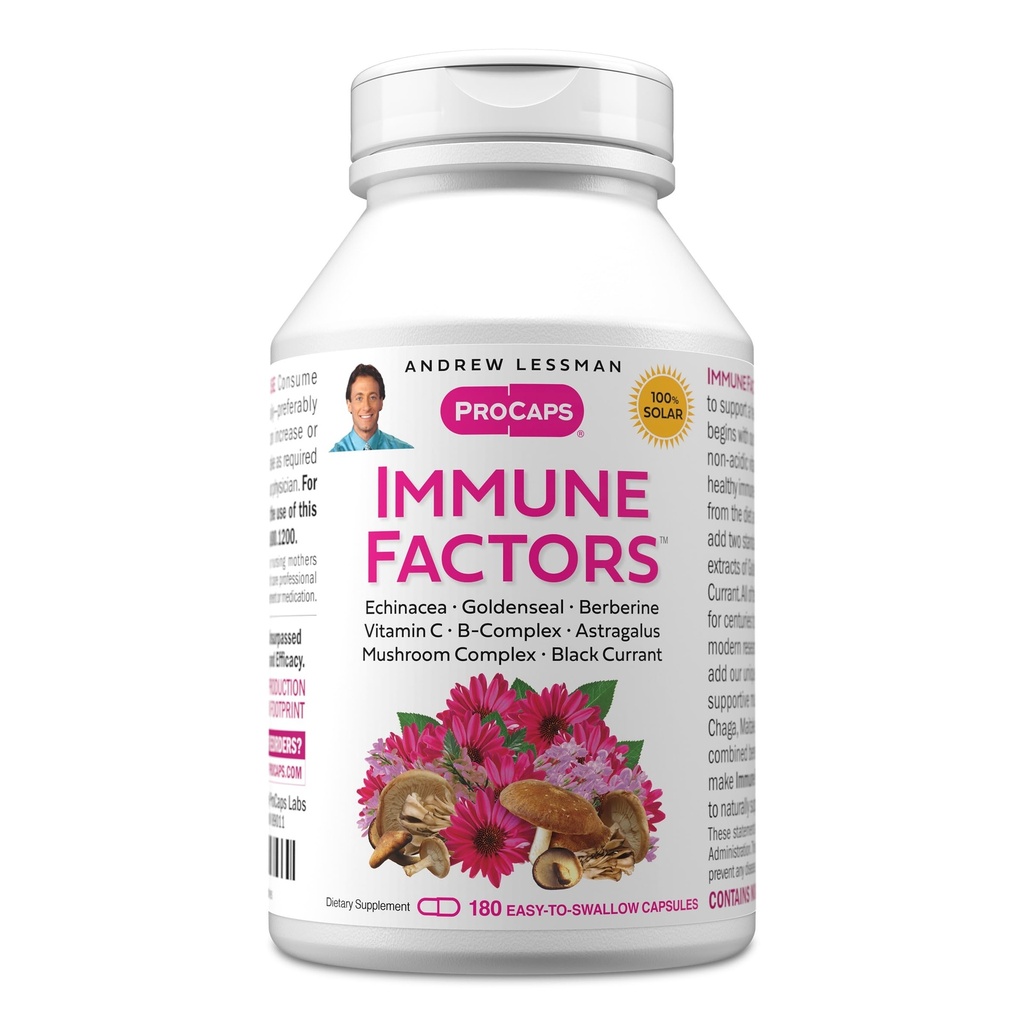 ANDREW LESSMAN Imunitní faktory 180 Kapsle - Echinacea, Goldenseal, Vitamin C, Astragalus, Berberine, Houbová směs, Černý Currant. Podporuje a podporuje imunitní systém a přírodní obrany