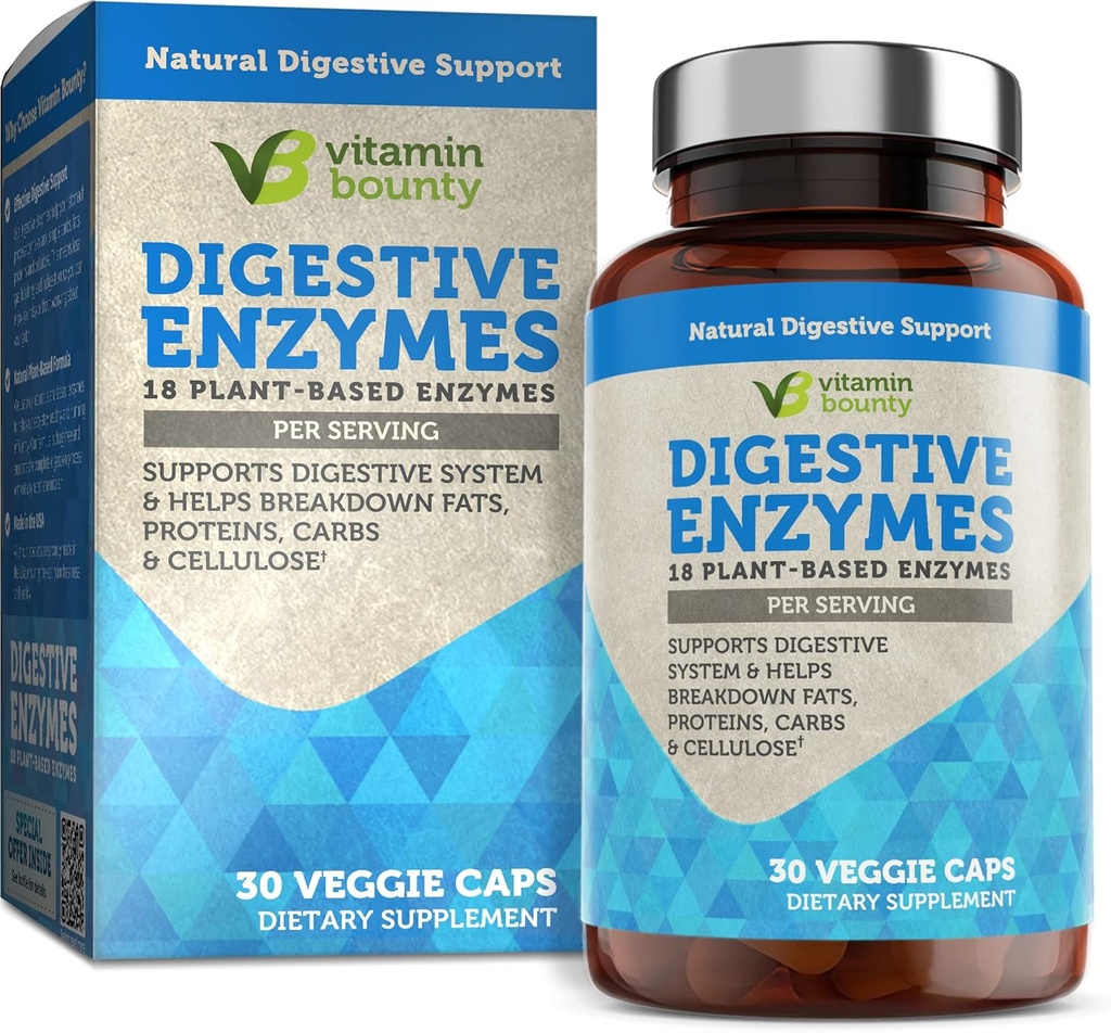 Vitamin Bounty Digestivní Enzymy - Prebiotika s 18 Enzymy, Digestivní Enzymy pro ženy a muže, dodatek k potravě, Pomoc při lámání tuků, proteinů a karbohydrátů - 30 Kapsle