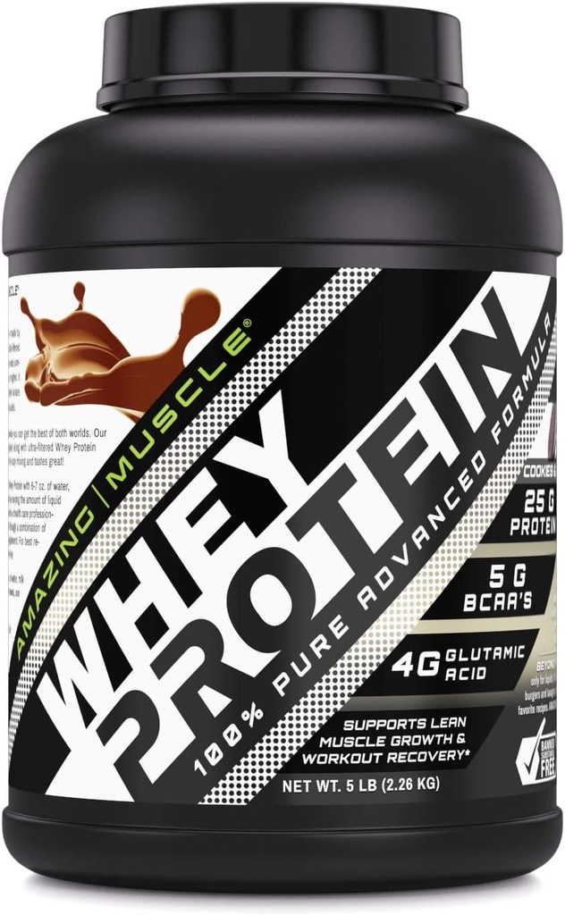 Amazing Muscle 100% syrovátkový protein Powder * Pokročilý vzorec s syrovátkovým proteinem izolát spolu s Ultra filtrovaný syrovátkový proteinový koncentrát (Cookie & Cream, 5 Lb)