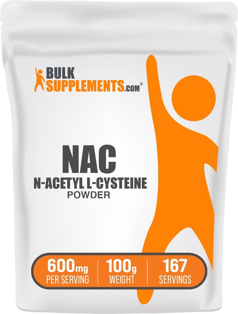 BulkSupplements.com NAC Powder - N- Acetyl Cysteine 600mg, NAC Supplement - Antioxidant Support, Gluten Free - 600mg per Serving, 167 Servings, 100g (3.5 oz) (balení po 1)