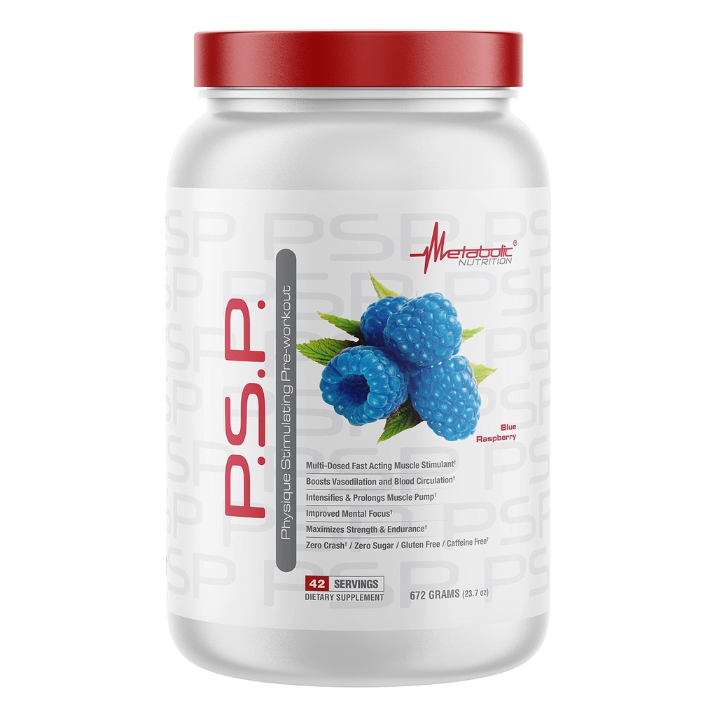 Metabolická výživa P.S.P. Physique Stimulace Předcvičení 672g nulový cukr kofein zdarma (modrá Malina)