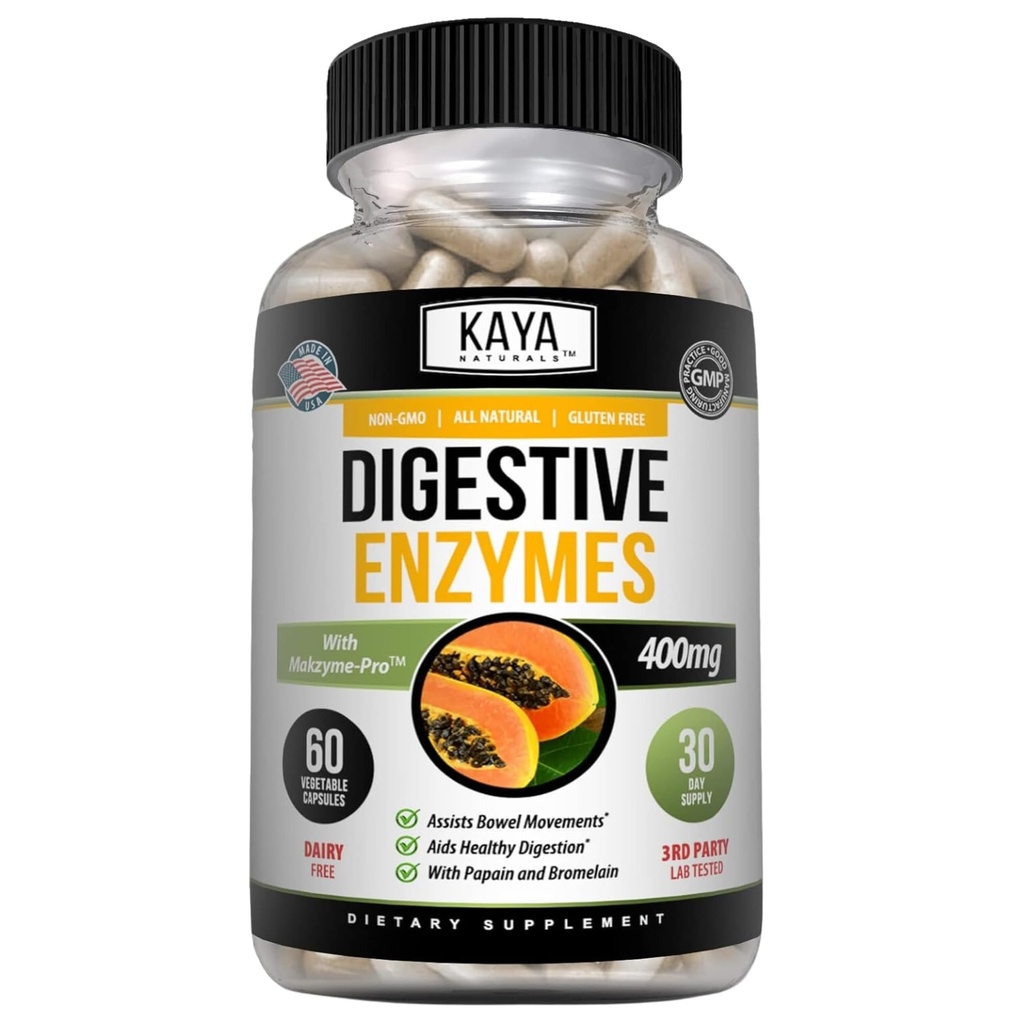 Kaya Naturals Digestive Enzymy s Prebiotika & Probiotika - Zácpa & Bloating Relief - Prášky na řízení hmotnosti pro ženy a muže - Imunitní funkce AIDS - Podpora trávení - 60 Veggie Kapsle