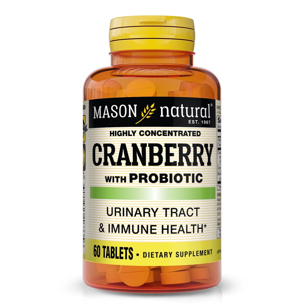 MASON NATURAL Cranberry s probiotickým, 2 měsíční dodávky, vysoce koncentrované, podporuje normální imunitní zdraví a močový systém, 60 tablet