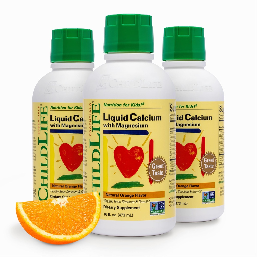 Dětský život Essentials Tekutý doplněk vápníku pro děti - Baby vápník s hořčík, zinek, a vitamin D3 - Orange Flavor, 16 fl oz (3 balení)