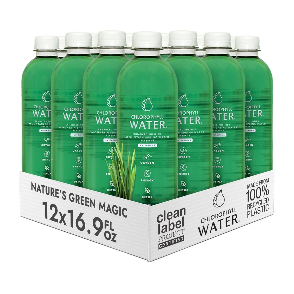 Chlorofylová voda - tekutý chlorofyl 12- balení (16.9oz) - 124; vitamin A, B12, C, D-124; Čistota detoxu, alkalická voda, energetické zvýšení 124; vitamin- voda 124; Plant- Based 124; čistý štítek Projekt 124; Hydratační podpora