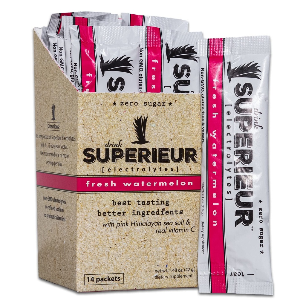 Superieur Electrolyte Powder Packets - Vegan Electrolyte Hydration Powder w / Sea Minerals - Keto Friendly, Non-GMO, Nulový cukr Electrolyte Dodatek - Zdravý sportovní nápoj - Meloun (14 Packets)