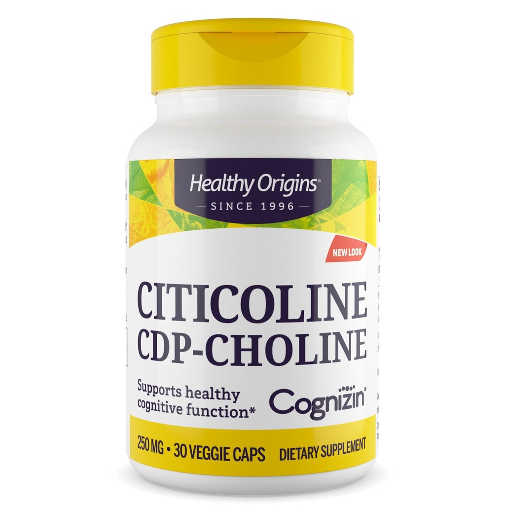 Zdravý původ Cognizin (Citicolin), 250 mg - Mozkový dodatek pro paměť s Citicoline CDP Choline - Non- GMO, Vegan & gluten- Volný dodatek - 30 Veggie Kapsle