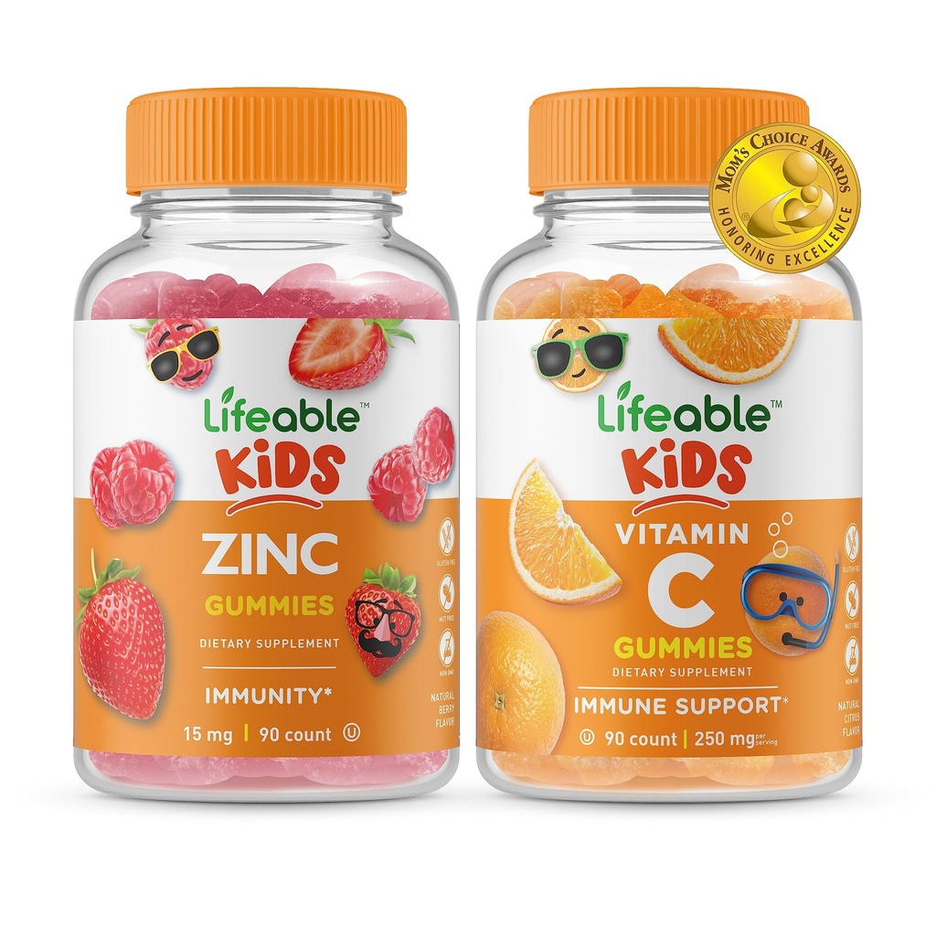 Živé zinek Děti + Vitamin C Děti, Gummies Bundle - Velký Ochutnávání, Vitamin dodatek, Lepek zdarma, GMO zdarma, Žvýkací Gummy