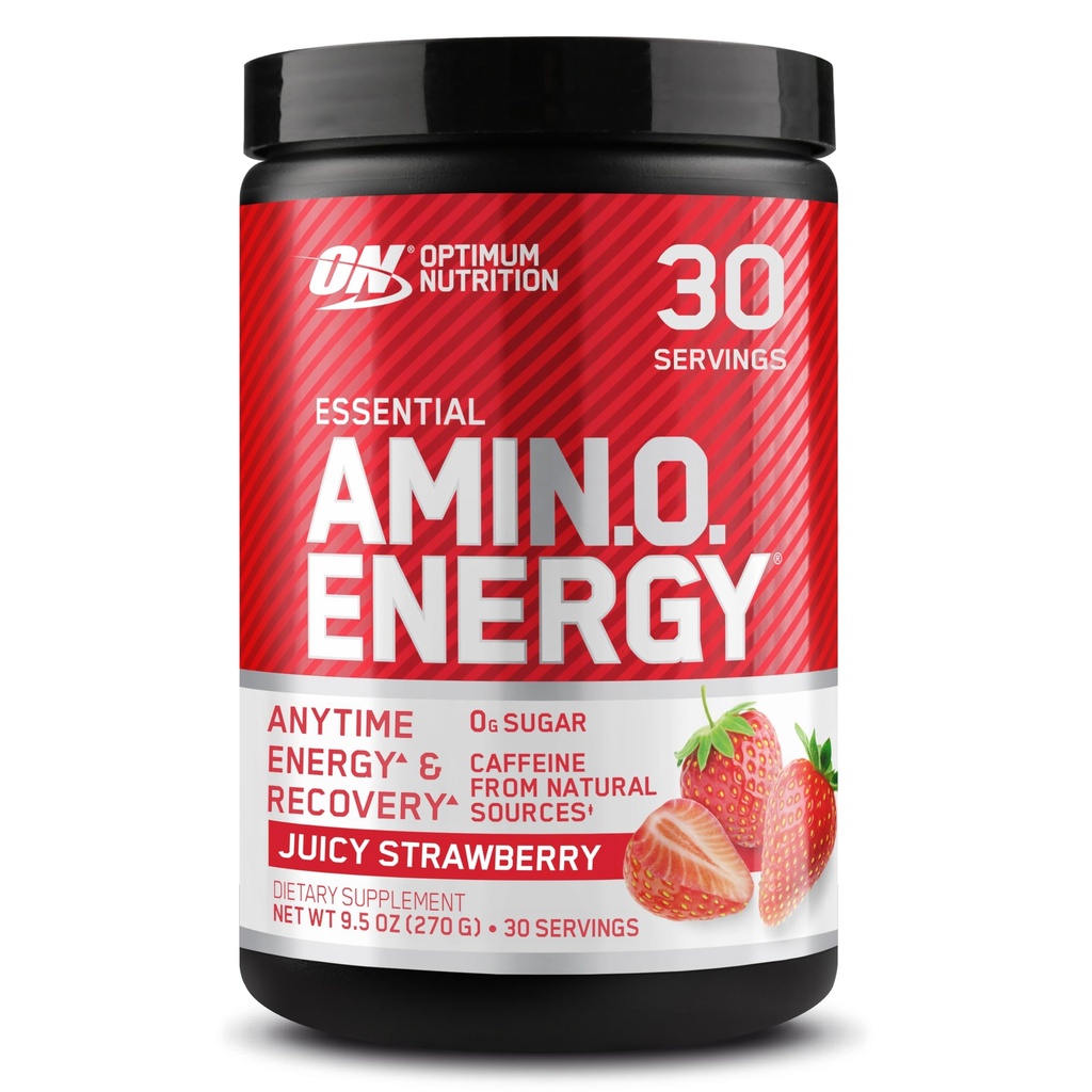 Optimum Nutrition Amino Energy - Předcvičení se zeleným čajem, BCAA, aminokyseliny, Keto Friendly, Green Coffee Extract, Energy Powder - Juicy Strawberry Burst, 30 Servings (Balení May Vars)