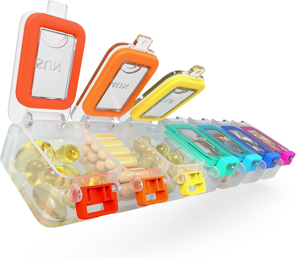 BEXEEN Týdenní medicína Pill Organizátor Vodotěsný 7 den Velký Pill Box Denní Pill Pouzdro Roztomilý Vitamin Pořadatel Přenosný Pill Kontejner Travel Pills Holder XL Dodatek Medikace Dispenser Jeden denně